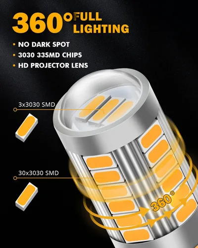 Miniatura 4 de Auxbeam 3157 - Bombillas LED amarillas ámbar, súper brillantes 3156 3057 4157 3457 4057 4114, bombillas de reemplazo para intermitentes delanteros