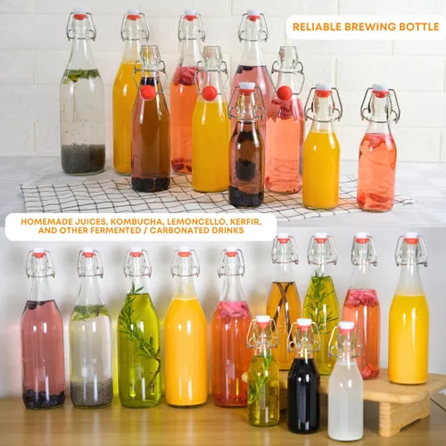 Miniatura 9 de FastRack Botellas de vidrio con tapa oscilante, 33 onzas, paquete de 8, botellas de vidrio transparentes con tapa abatible para elaboración casera