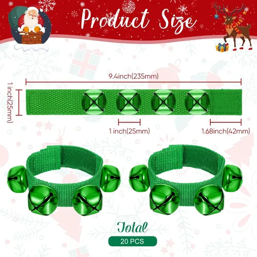 Miniatura 2 de LEIFIDE 20 pulseras de Navidad con campanas para muñeca, instrumentos musicales agitados, pulsera de ritmo ajustable, para escuela, familia