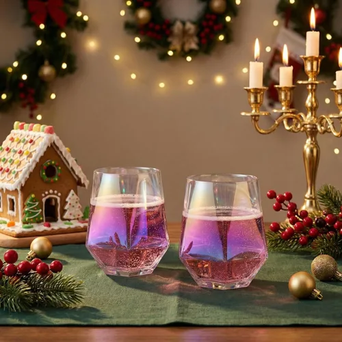 Miniatura 9 de Juego de 4 copas de vino sin tallo, cristalería iridiscente de 10 onzas, moderna cristalería arcoíris con vasos de colores para vino tinto