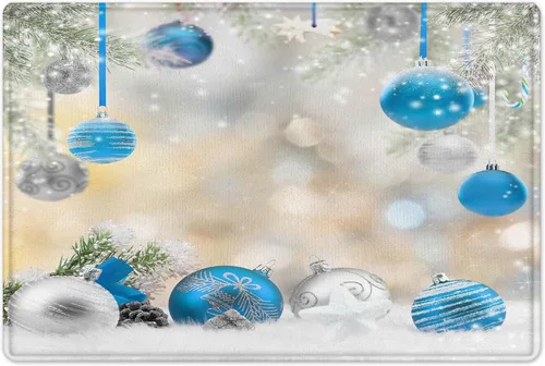 Miniatura 7 de LB Winter Christmas Shower Curtain Sets with Rugs Silver and Light Blue Xmas Ball in Winter Snow Scene Fabric Shower Curtain with Hooks New Year