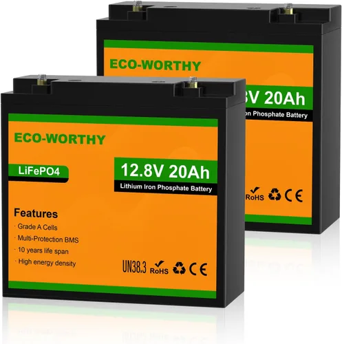Miniatura 9 de ECO-WORTHY Batería de litio de 12 V, batería recargable de 20 Ah LiFePO4 de iones de litio de fosfato de ciclo profundo con protección BMS