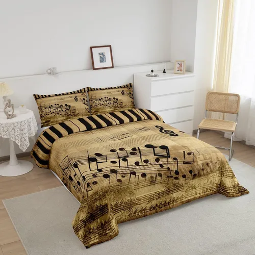Miniatura 2 de Feelyou Juego de ropa de cama con teclas de piano, edredón de notas musicales para niños, niñas, adolescentes, juego de edredón con patrón musical