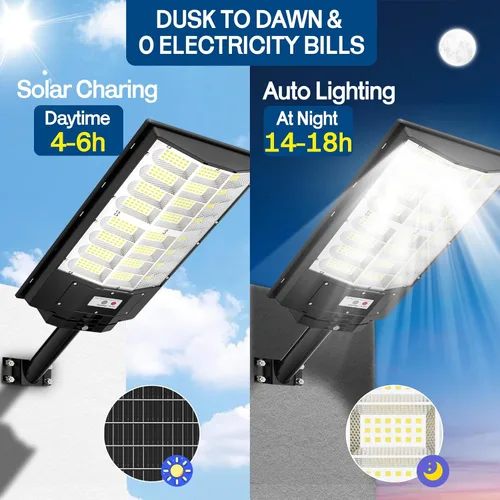 Miniatura 5 de 9800W Luz de calle solar, luces de calle solares para exteriores impermeables IP67, lámpara solar para exteriores con sensor de movimiento