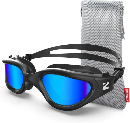 ZIONOR Gafas de natación G1 SE antivaho para adultos, hombres y mujeres Marco Allblack de lente azul B0