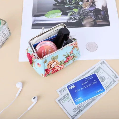 Miniatura 5 de Oyachic Monedero estampado vintage con hebilla y cierre de broche floral para mujeres y niñas