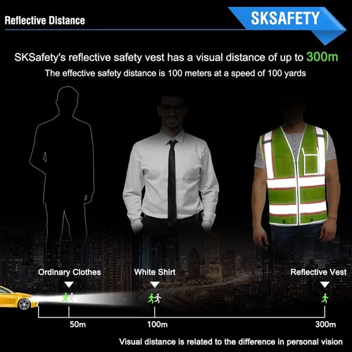Miniatura 3 de SKSAFETY Chaleco de seguridad de 10 bolsillos, clase 2 de alta visibilidad con cremallera, chaleco de alta visibilidad con tiras reflectantes