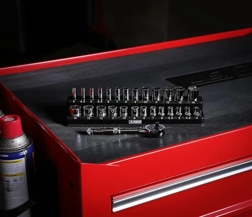 Miniatura 6 de ARES 47003-Juego de 28 llaves métricas de 1/4 pulgadas y trinquete de 90 dientes con organizador magnético, tamaños de 0.157 in a 0.551 in