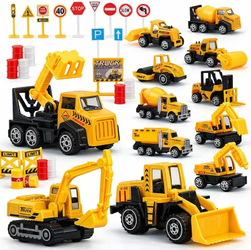Miniatura 8 de TOY Life 28 piezas de juguetes de construcción para niños de 3 a 5 años, pequeños vehículos de construcción, juguete de caja de arena para niños