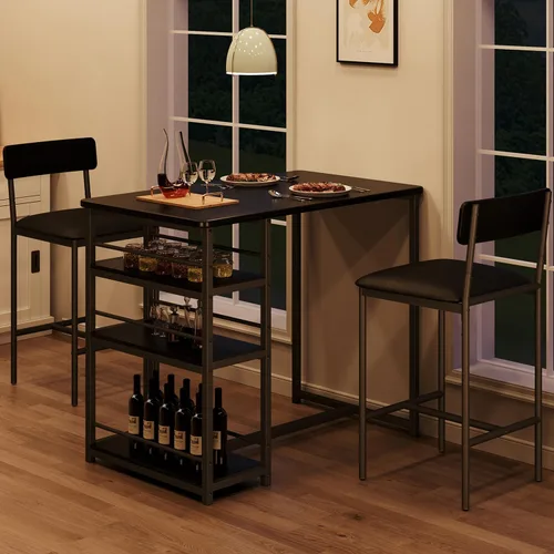 Miniatura 3 de GarveeHome Juego de mesa de comedor para 2, mesa de cocina de altura de mostrador con 2 taburetes de bar tapizados, mesa de comedor y sillas