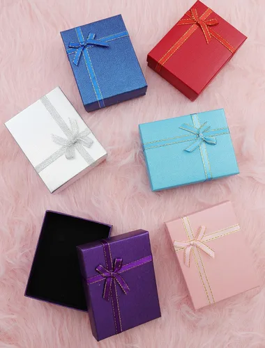 Miniatura 2 de Paquete de 12 cajas de regalo de cartón para joyas, cajas de regalo vacías con tapas y lazos de cinta para exhibir aretes, collares, anillos