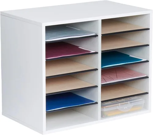Miniatura 24 de Safco - Organizador de literatura, 12 compartimentos, buzón para oficina y aula con estantes ajustables, organizador de papel y correo de madera