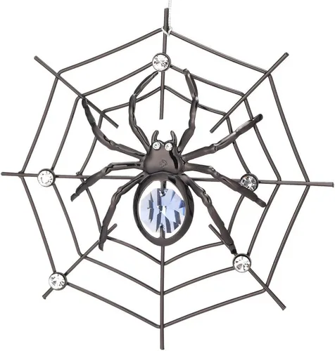 Ornamento colgante de araña negra de Matashi para árbol de Navidad con cristales azules y transparentes – Decoración de telaraña de araña de la