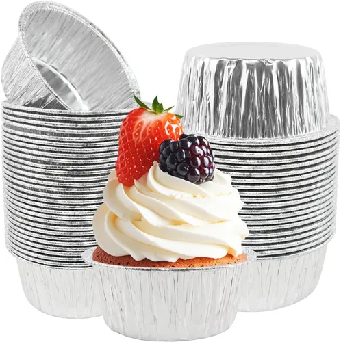 Miniatura 8 de 150 tazas de papel de aluminio para hornear de 3 onzas, forros desechables de aluminio para cupcakes, papel de aluminio, moldes de papel plateado