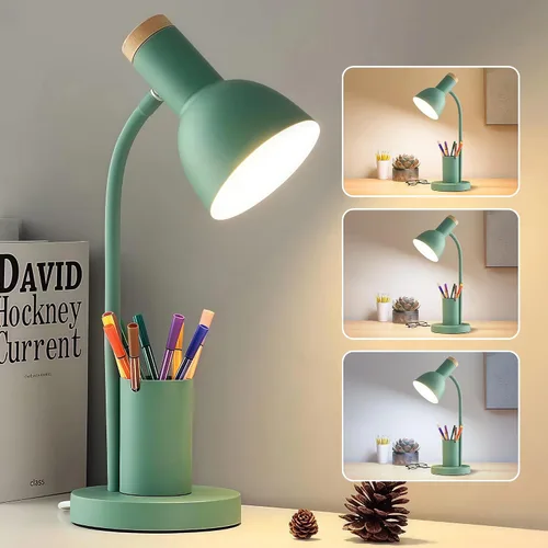 Lámpara LED de escritorio para oficina en casa, lámpara de mesa con soporte para bolígrafo, 3 modos de color, luz de lectura, luz de escritorio para