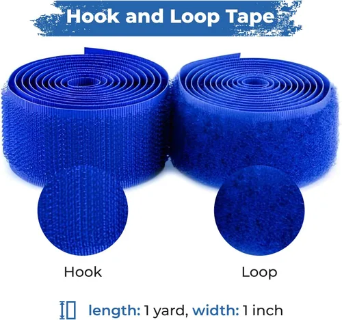Cinta de Velcro Cosible Azul Real de 1 Pulgada de Ancho No Adhesiva de 1 Yarda de Longitud Cinta de Velcro de Nailon Azul Juego de Sujetador de Tela