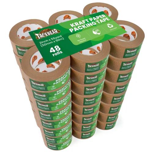 Miniatura 10 de TAPEBEAR Cinta de papel kraft ecológica, cinta de embalaje biodegradable resistente de 2 pulgadas x 55 yardas, cinta de embalaje reciclable