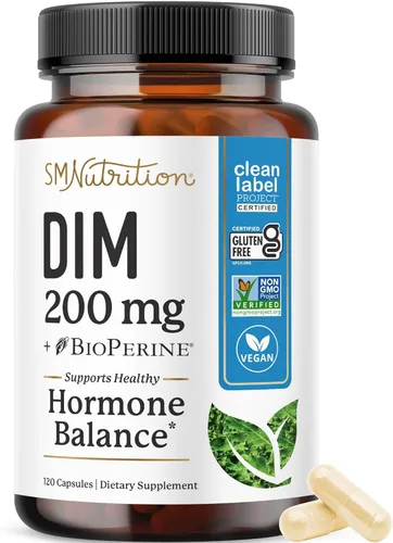Suplemento DIM de 200 mg (120 unidades) | Equilibrio de estrógeno para mujeres y hombres | Equilibrio hormonal, suplementos hormonales para el acné,