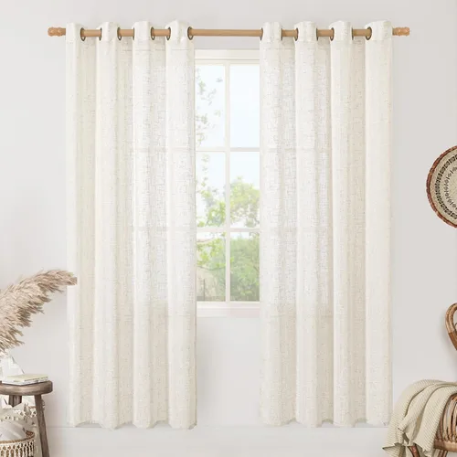 Miniatura 177 de LAMIT Cortinas de lino sintético para dormitorio, paneles filtrantes de luz, cortinas de lino con protección de privacidad con ojales para ventanas