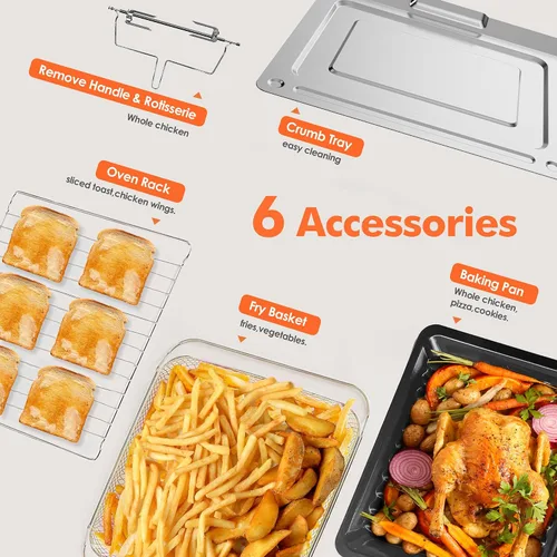 Miniatura 8 de Kitchen in the box Combo de Horno Tostador y Freidora de Aire Extra Grande de 32QT, Horno Tostador de Convección de Encimera 21-en-1 con Rotisserie