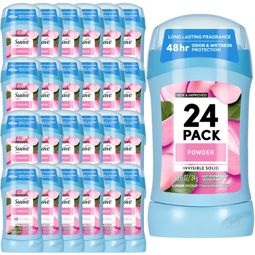 Suave + 24 Hour Protection Desodorante Antitranspirante Invisible Solid - Polvo - 1.2 oz (Paquete de 24)