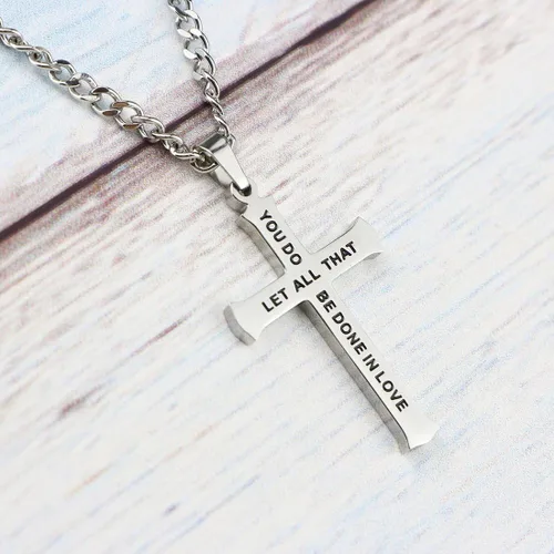 Miniatura 5 de Collar religioso con versículo de la Biblia Cristiana con sello a mano, colgante de cruz de acero inoxidable, regalo para hombres, Acero inoxidable