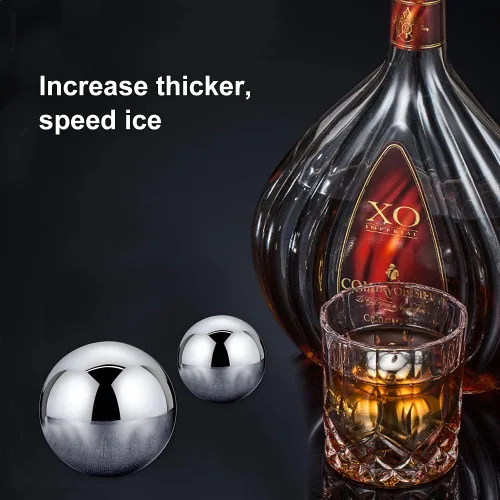 Miniatura 6 de Piedras de whisky, 2 piezas de cubitos de hielo de metal reutilizables, bolas de whisky redondas de acero inoxidable, bolas de whisky esféricas