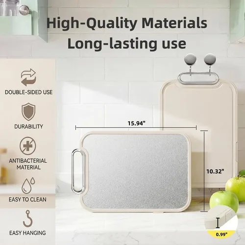 Miniatura 2 de Tabla de cortar de titanio para cocina, tabla de cortar 2 en 1 no tóxica de doble cara, titanio 100% puro de grado alimenticio y PP, ideal