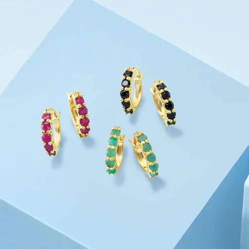 Miniatura 6 de Ross-Simons Three Pair Gemstone Huggie Hoop Earrings