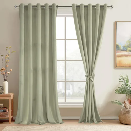 Miniatura 101 de JIUZHEN - Cortinas de terciopelo gris de 63 pulgadas opacas para sala de estar - Cortinas gruesas de terciopelo con ojales para ventana