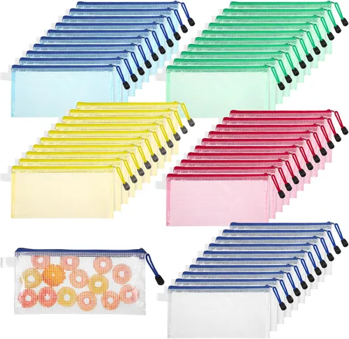 Miniatura 8 de 100 bolsas de malla con cremallera a granel, 8.5 x 4.5 pulgadas, bolsas de plástico transparente para lápices, pequeñas bolsas impermeables