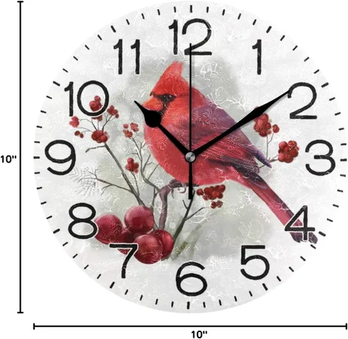 Miniatura 8 de ALAZA Reloj de pared cardenal de pájaro rojo de invierno, funciona con pilas, sin tictac, de cuarzo, analógico, rústico, rústico, reloj redondo