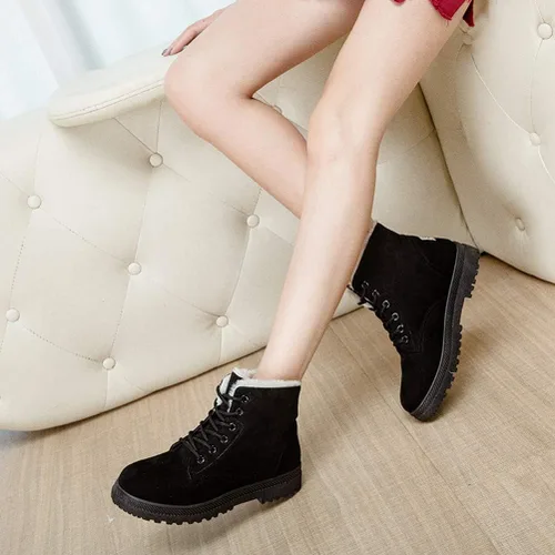 Miniatura 6 de DADAWEN Botas de nieve de gamuza impermeables con cordones para mujer