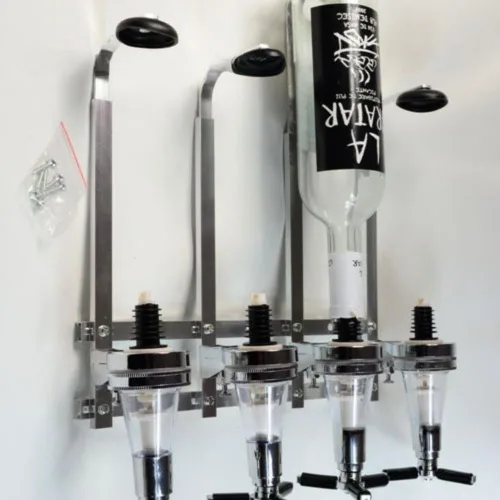 Miniatura 7 de Dispensador de bebidas alcohólicas montado en la pared, 4 botellas de vino para bebidas, soporte para cóctel, whisky, botella de bebida de cerveza