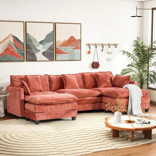 Miniatura 52 de Sofá seccional modular convertible de 76.7", sofás de dos plazas de chenilla con asiento profundo y cojines tipo loveseat para sala de estar, Beige