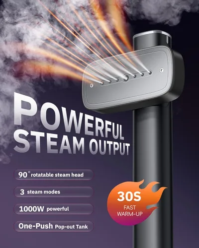 Miniatura 2 de OGHom Vaporizador para ropa, vaporizador de viaje de 110-240 V y plancha 2 en 1, potente vapor de 1000 W, removedor de arrugas de prendas portátil
