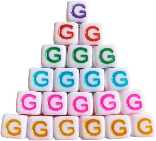 Miniatura 23 de Xeahung 200 cuentas de letras acrílicas cuadradas multicolor para hacer joyas, llaveros de bricolaje, collares, pulseras, decoraciones