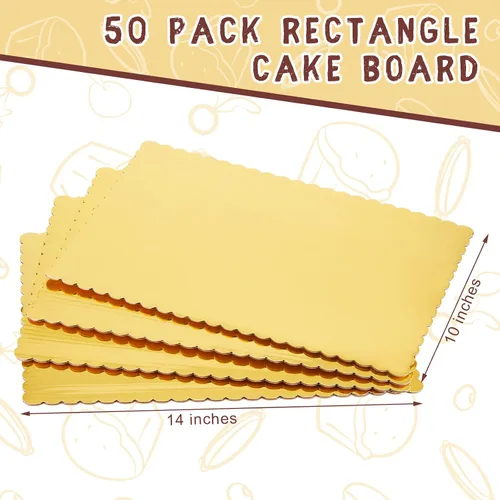 Miniatura 2 de Crtiin 50 tablas rectangulares para tartas de 14 x 10 pulgadas, base de postre de un cuarto de hoja, base rectangular para tartas para pizza, Dorado