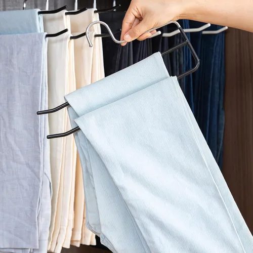 Miniatura 7 de SHIMOYAMA Perchas para pantalones de extremo abierto, paquete de 5, perchas para pantalones de una sola barra, colgador semiabierto para pantalones