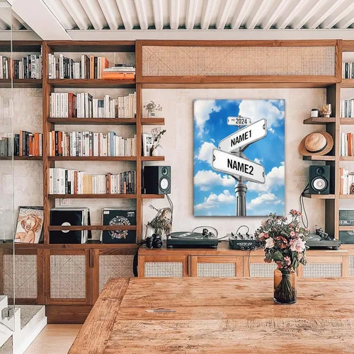 Miniatura 24 de Impresiones en lienzo personalizadas: letrero de calle Crossroads para parejas, arte de pared, nombres y fechas, regalo personalizado, impresión