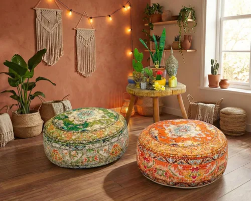 Miniatura 8 de Funda de almohada marroquí para suelo, color azul, redondo, estilo bohemio, decoración de habitación, zona de estar marroquí, puf otomano perfecto