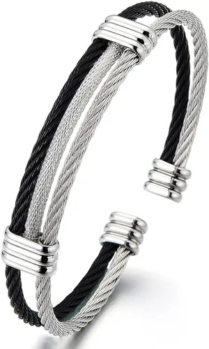 Miniatura 15 de Pulsera de acero inoxidable COOLSTEELANDBEYOND con cable trenzado ajustable para hombre y mujer