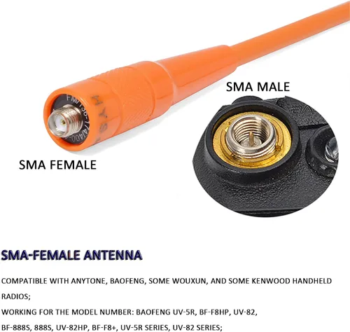 Miniatura 2 de HYS Antena hembra VHF UHF SMA, doble banda 6.6 ft/27.6 in Walkie Talkie Antena para 144/430Mhz Retevis Baofeng Wouxun KG-659 UV-5R 9R Radio de mano
