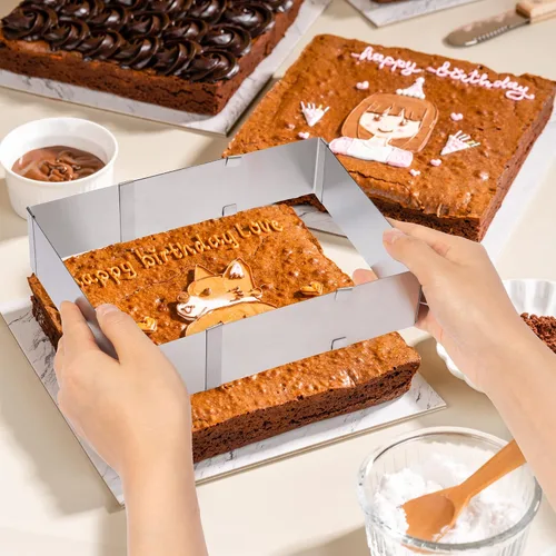 Miniatura 4 de TXIN Molde cuadrado de acero inoxidable para tartas, molde de mousse, ajustable de 6 a 11 pulgadas