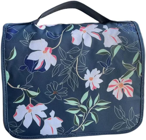 Miniatura 6 de Trawila Neceser colgante de viaje, bolsa de cosméticos, organizador de maquillaje para hombres y mujeres con gancho resistente, Gris (Grey Flower)
