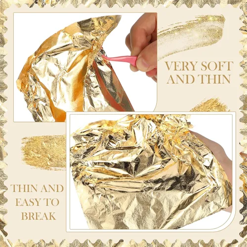 Miniatura 4 de 100 hojas imitación láminas de oro para decoración, arte, manualidades, tamaño 5.5 x 5.5 pulgadas, de Bememo