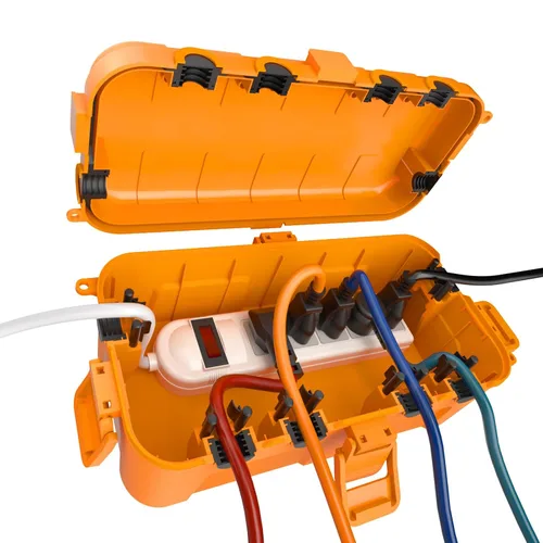 Miniatura 15 de Flemoon Caja eléctrica mediana para exteriores (11.5 x 5.2 x 4 pulgadas), cubierta de cable de extensión impermeable IP54 con 6 puertos de entrada