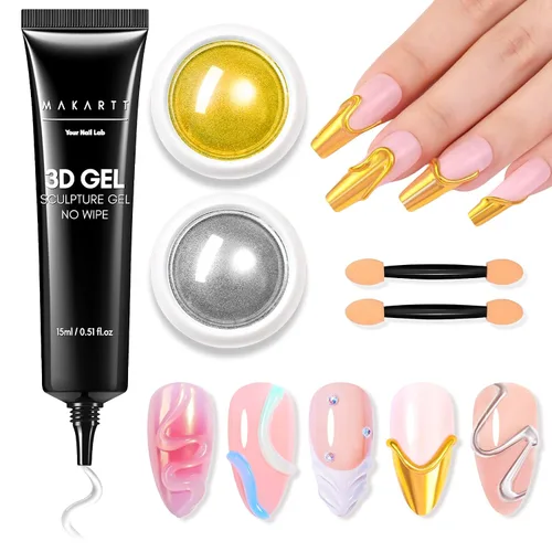 Miniatura 22 de Makartt Arte de uñas en gel 3D, pegamento de gel para esculpir para dibujar, moldear, escultura, gemas y decoración, esmalte de gel transparente que