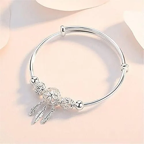 Miniatura 4 de Ounmax Pulsera de plata de ley 925 hecha a mano vintage con atrapasueños, pulsera ajustable tallada para regalo para mujeres en cumpleaños
