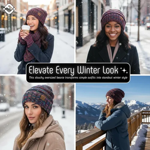 Miniatura 24 de Funky Junque Gorro de moda de punto trenzado de talla extragrande, grueso, abrigado, suave y holgado